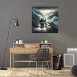 Stunning wall art canvas featuring a truck navigating a mountain road, perfect for modern home decor