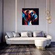 Vibrant Wall Art Canvas of a Colourful Boxer Dog in Living Room Setting