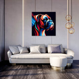 Vibrant Wall Art Canvas of a Colourful Boxer Dog in Living Room Setting