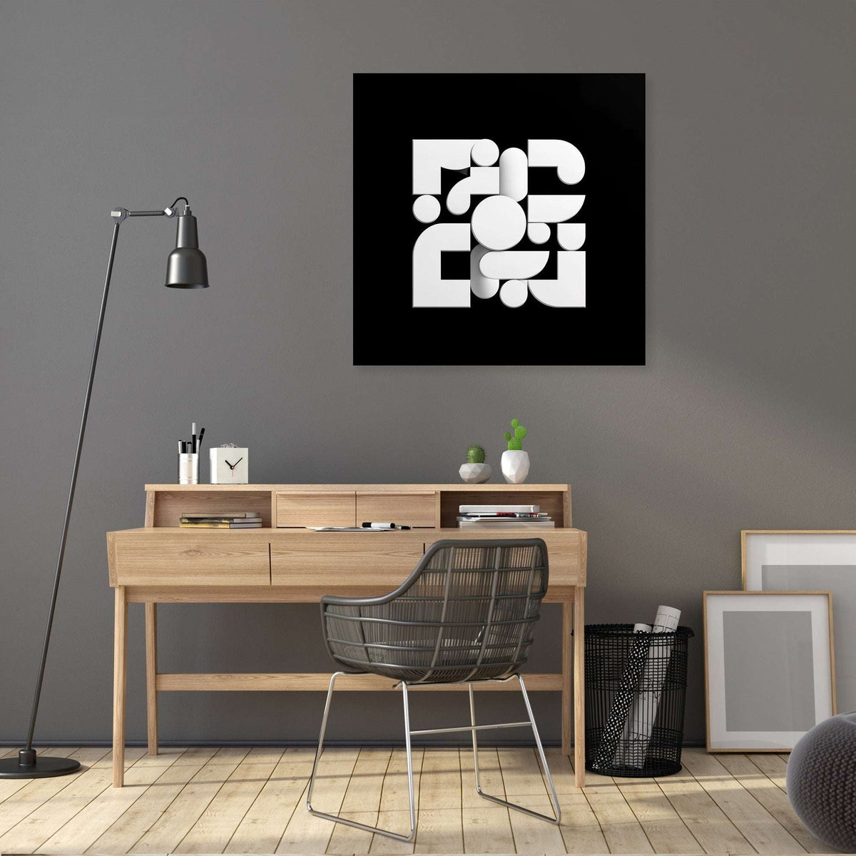 Modern abstract Wall Art Canvas featuring geometric shapes in a stylish black and white design