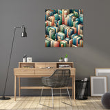 Colourful Wall Art Canvas featuring stacked books in a modern home office setting