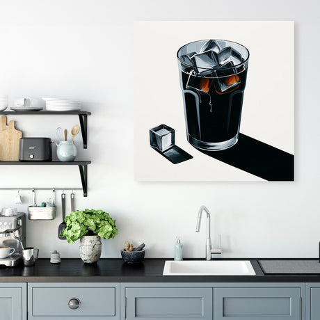 Stylish Wall Art Canvas featuring a glass of cola with ice cubes, perfect for kitchen decor