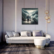 Stylish wall art canvas featuring a truck on a misty mountain road, enhancing modern home decor
