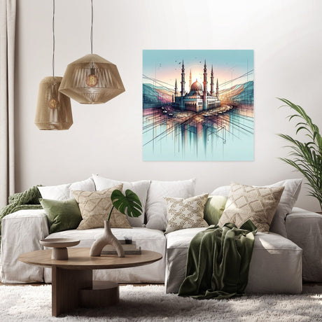 Stunning Wall Art Canvas featuring a mosque in a serene landscape perfect for home decor