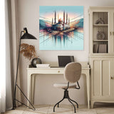 Modern Wall Art Canvas featuring a stunning mosque landscape in soft pastel colours