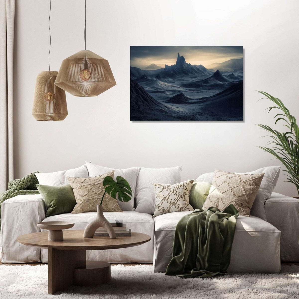Stunning Wall Art Canvas featuring a dramatic mountain landscape at sunset, enhancing home decor