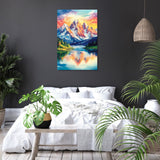 Beautiful mountain landscape wall art canvas reflecting vibrant colours in tranquil lake setting