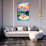 Vibrant Wall Art Canvas featuring a Mountain Landscape with Reflections in Water