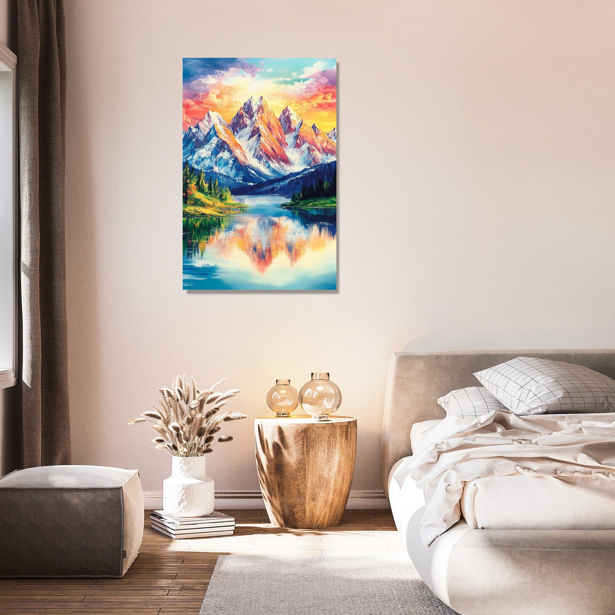 Stunning Wall Art Canvas featuring a serene mountain landscape reflecting in calm waters