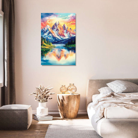Stunning Wall Art Canvas featuring a serene mountain landscape reflecting in calm waters