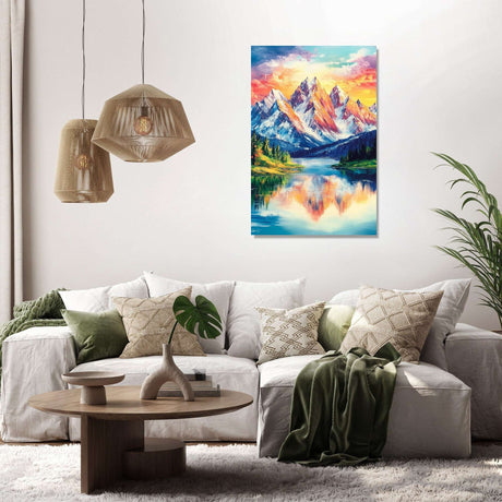 Beautiful Wall Art Canvas depicting mountains and lake scenery for home decor