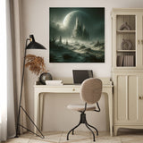 Mystical landscape Wall Art Canvas featuring a castle under a moonlit sky, perfect for home decor