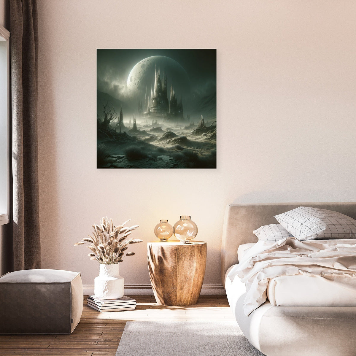 Enchanting Wall Art Canvas featuring a mystical castle amid a foggy landscape for home decor