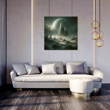 Stunning Wall Art Canvas depicting a mystical landscape with a castle and moon, perfect for home decor