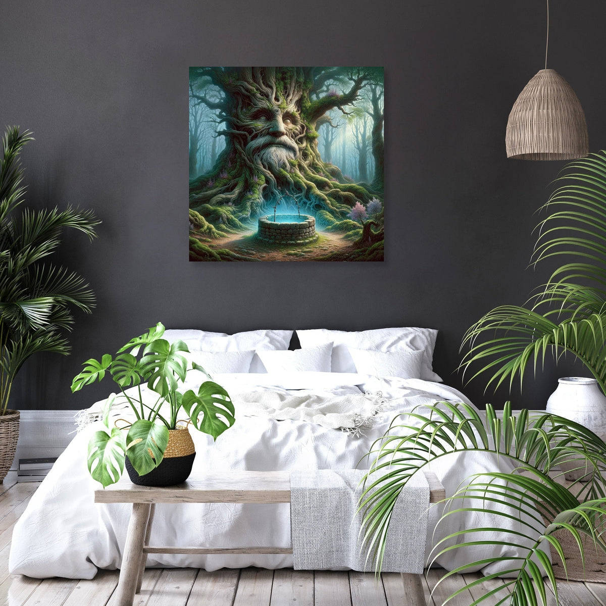 Enchanting Wall Art Canvas depicting a mystical tree in a serene forest setting