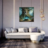 Fantasy-inspired Wall Art Canvas featuring an ancient tree in a mystical forest setting