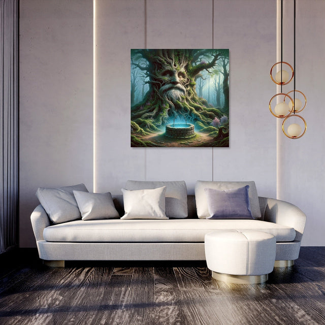 Fantasy-inspired Wall Art Canvas featuring an ancient tree in a mystical forest setting