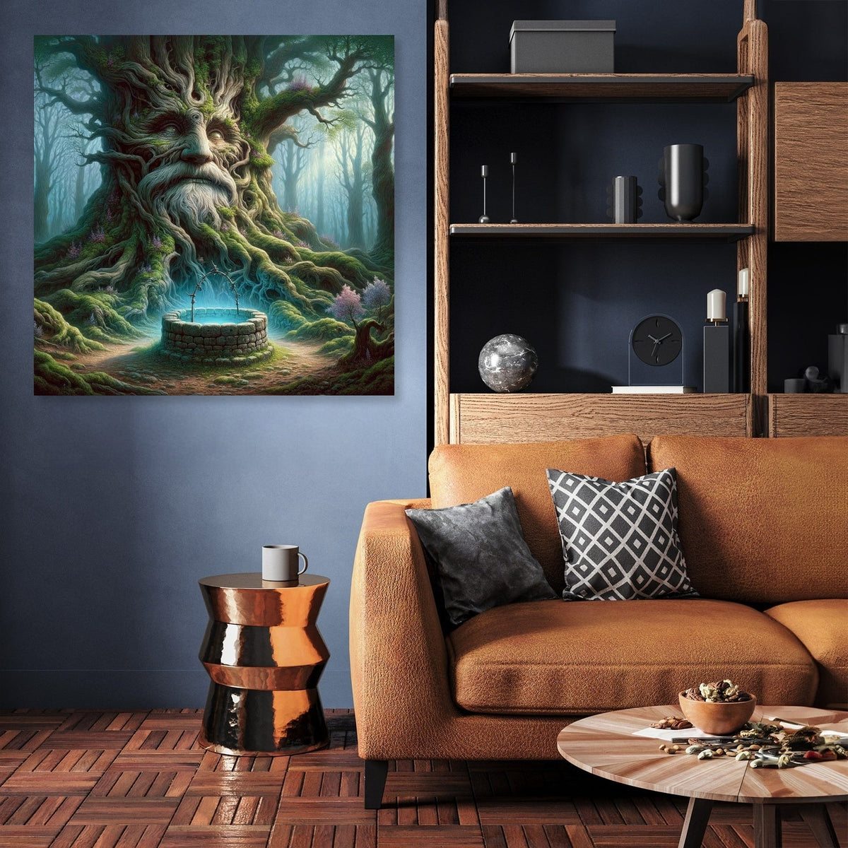 Enchanting Wall Art Canvas featuring a mystical tree with a serene blue pool, perfect for home decor