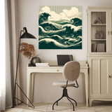 Waves Wall Art Canvas in a modern home office setting with decorative elements