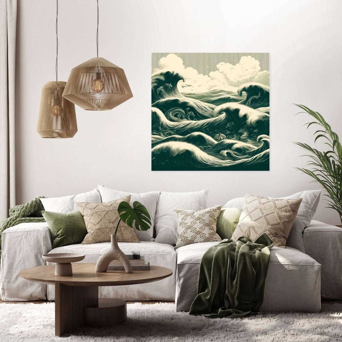 Stunning Wall Art Canvas featuring dramatic ocean waves, enhancing modern living room decor