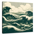 Decorative Wall Art Canvas depicting dramatic ocean waves and marine life in monochrome tones