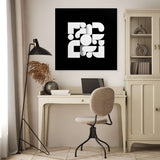 Modern abstract Wall Art Canvas in black and white displayed in a stylish home office setting
