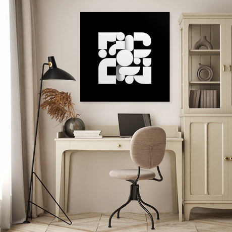 Modern abstract Wall Art Canvas in black and white displayed in a stylish home office setting
