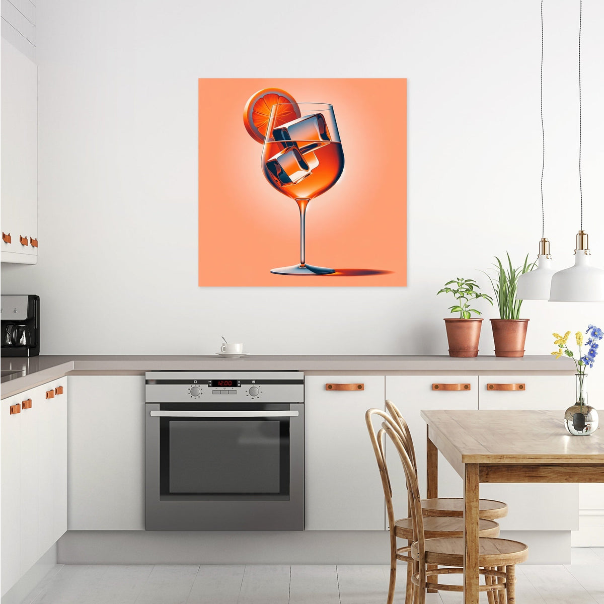 Bright wall art canvas featuring a refreshing cocktail in a glass with an orange garnish