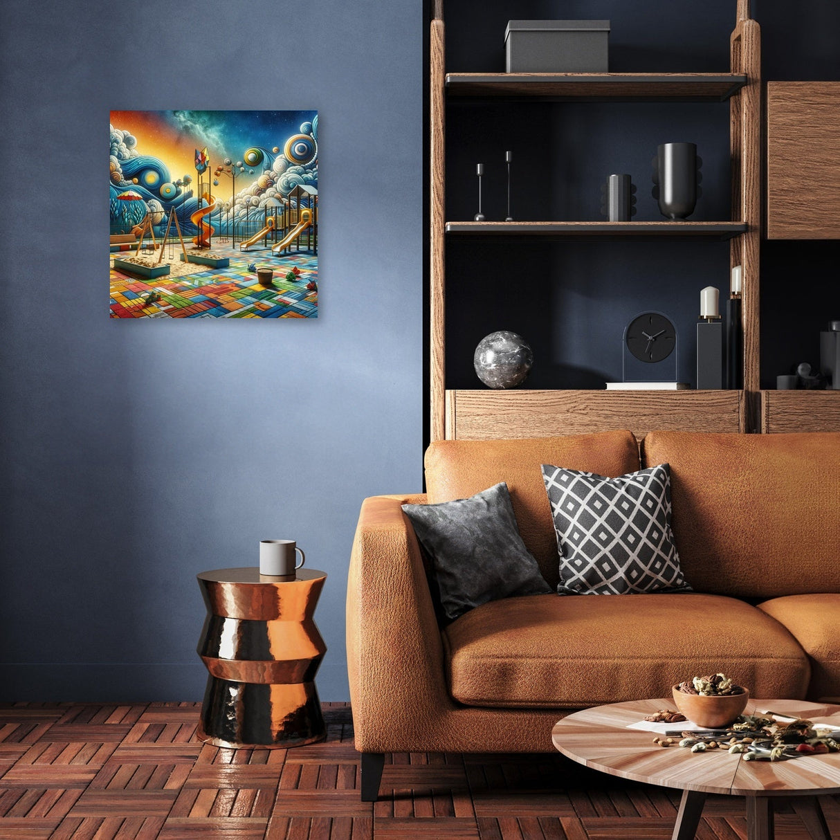 Colourful Wall Art Canvas depicting an abstract landscape in a modern living space
