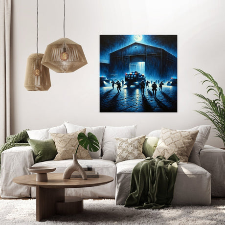 Vibrant Wall Art Canvas featuring a dramatic night scene with silhouetted figures and moonlight