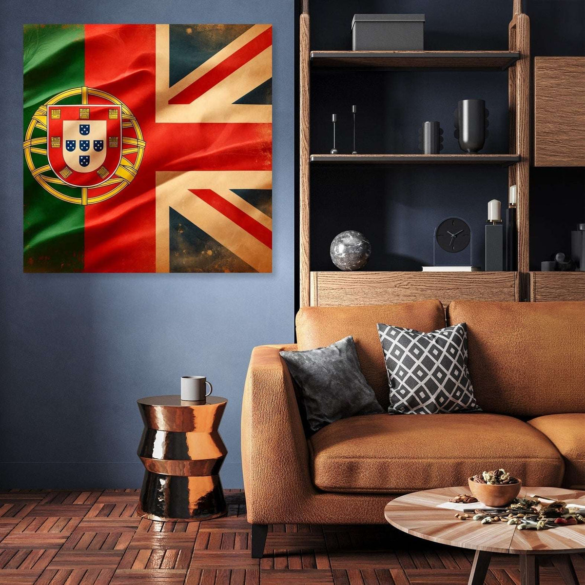 Stylish Wall Art Canvas featuring the Portuguese flag combined with the Union Jack for modern decor