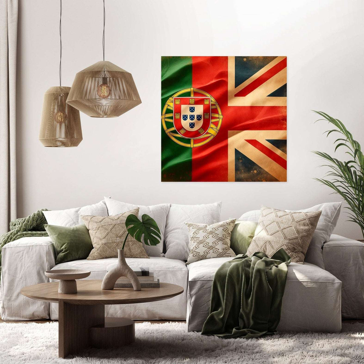 Wall Art Canvas featuring a blend of the Portuguese and British flags for modern home decor