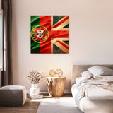 Home Art Haven Wall Art Canvas featuring a vintage Portugal and UK flag design for stylish home decor