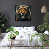 Vibrant Wall Art Canvas featuring a fierce tiger portrait against a dark background