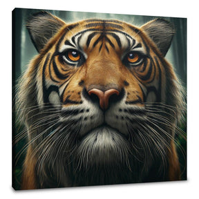 Stunning wall art canvas featuring a close-up of a majestic tiger with intense eyes