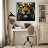 Vibrant Wall Art Canvas featuring a majestic tiger portrait in a stylish home office setting