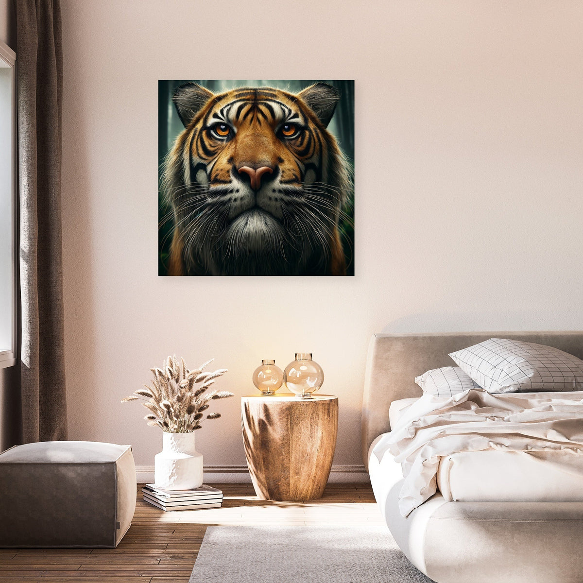 Realistic tiger portrait wall art canvas designed to enhance modern home decor