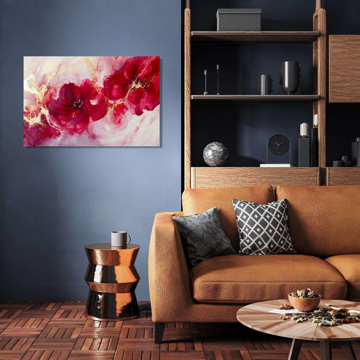 Elegant wall art canvas featuring vibrant red flowers, perfect for enhancing your living space