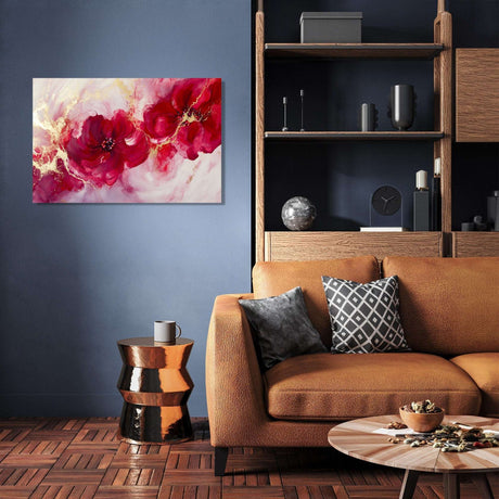 Elegant wall art canvas featuring vibrant red flowers, perfect for enhancing your living space