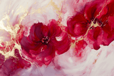 Beautiful abstract wall art canvas featuring vibrant red flowers with golden accents
