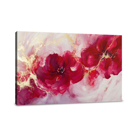 Colourful floral wall art canvas featuring vibrant red flowers on a soft abstract background