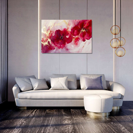 Colourful wall art canvas featuring vibrant pink flowers, ideal for modern living room decor