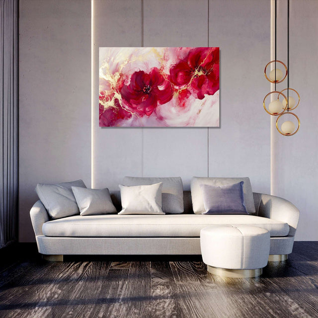Colourful wall art canvas featuring vibrant pink flowers, ideal for modern living room decor