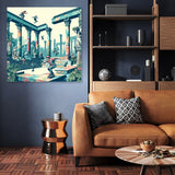 Stylish wall art canvas featuring urban skaters in a vibrant classical setting