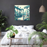 Stylish wall art canvas depicting a vibrant scene with figures in a classical setting, perfect for home decor