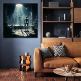 Stylish wall art canvas featuring a dramatic scene with skeletons in a dimly lit room