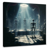 Spooky Wall Art Canvas featuring eerie skeletons in a dimly lit vintage room
