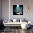 Modern Wall Art Canvas featuring a dramatic scene with figures illuminated in a stylish living room setting