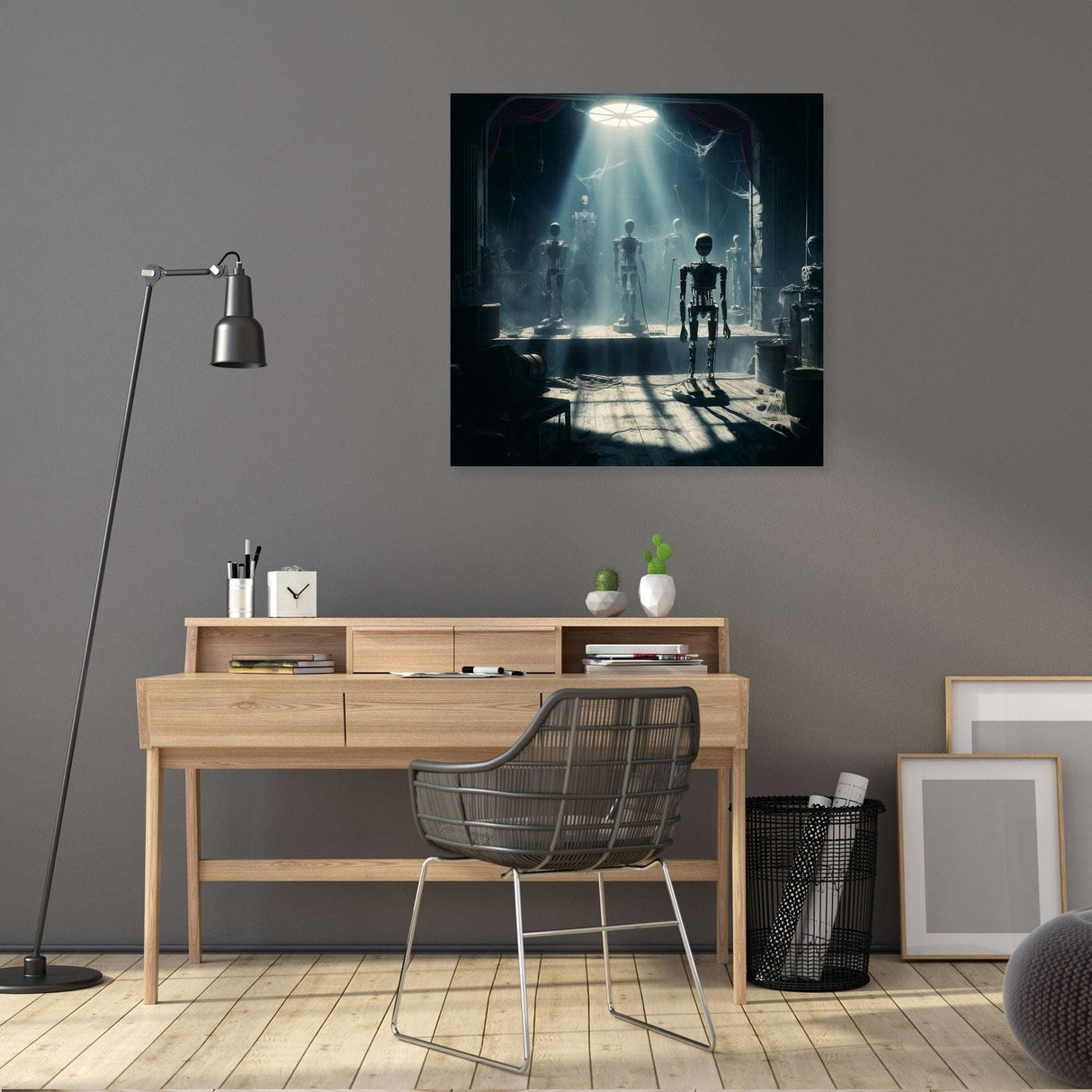 Dark and atmospheric Wall Art Canvas depicting a mysterious scene with beams of light
