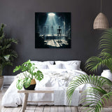 Stunning Wall Art Canvas featuring futuristic robots in a moody interior setting for modern home decor
